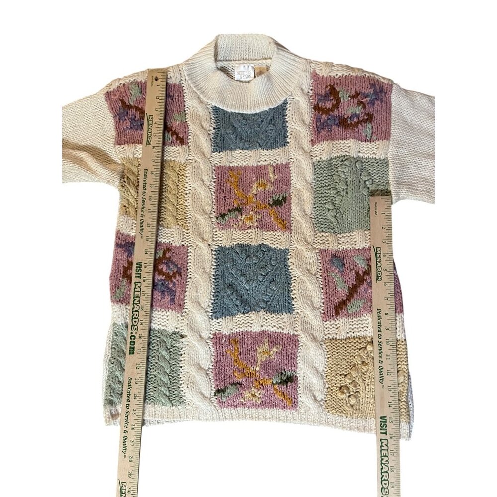 Vintage 90s Needles & Yarn Sweater Womens M Patchwork Floral Knit Korea - Picture 11 of 16